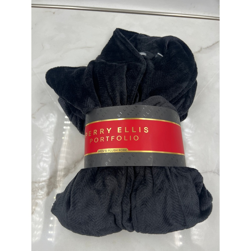 Perry Ellis Portfolio Robe Men's One Size Black Beauty Plush NWT